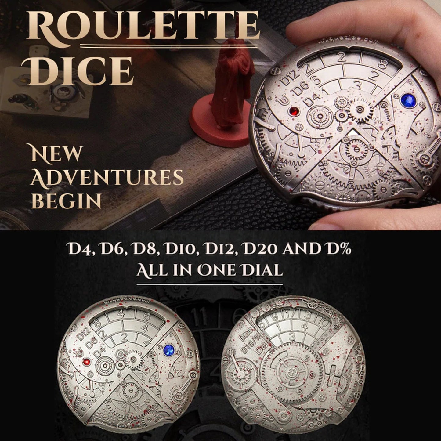 7-in-1 Roulette Dice Metal DND Dice Set Role Playing Dice Roulette Dice Metal Hollow DND Dice Set Dungeon and Dragon Dice Games