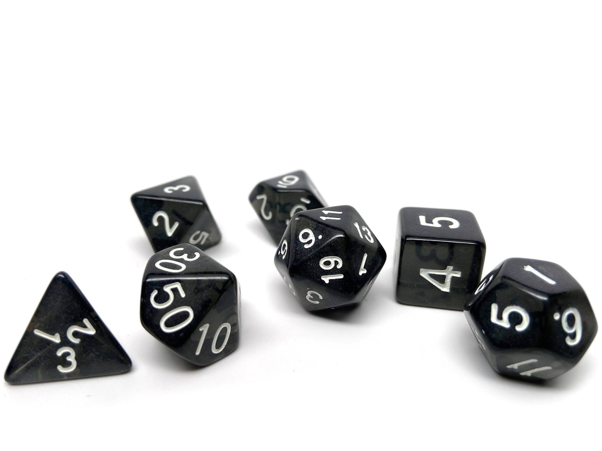Black Opaque Dice - 7 Piece Set - 