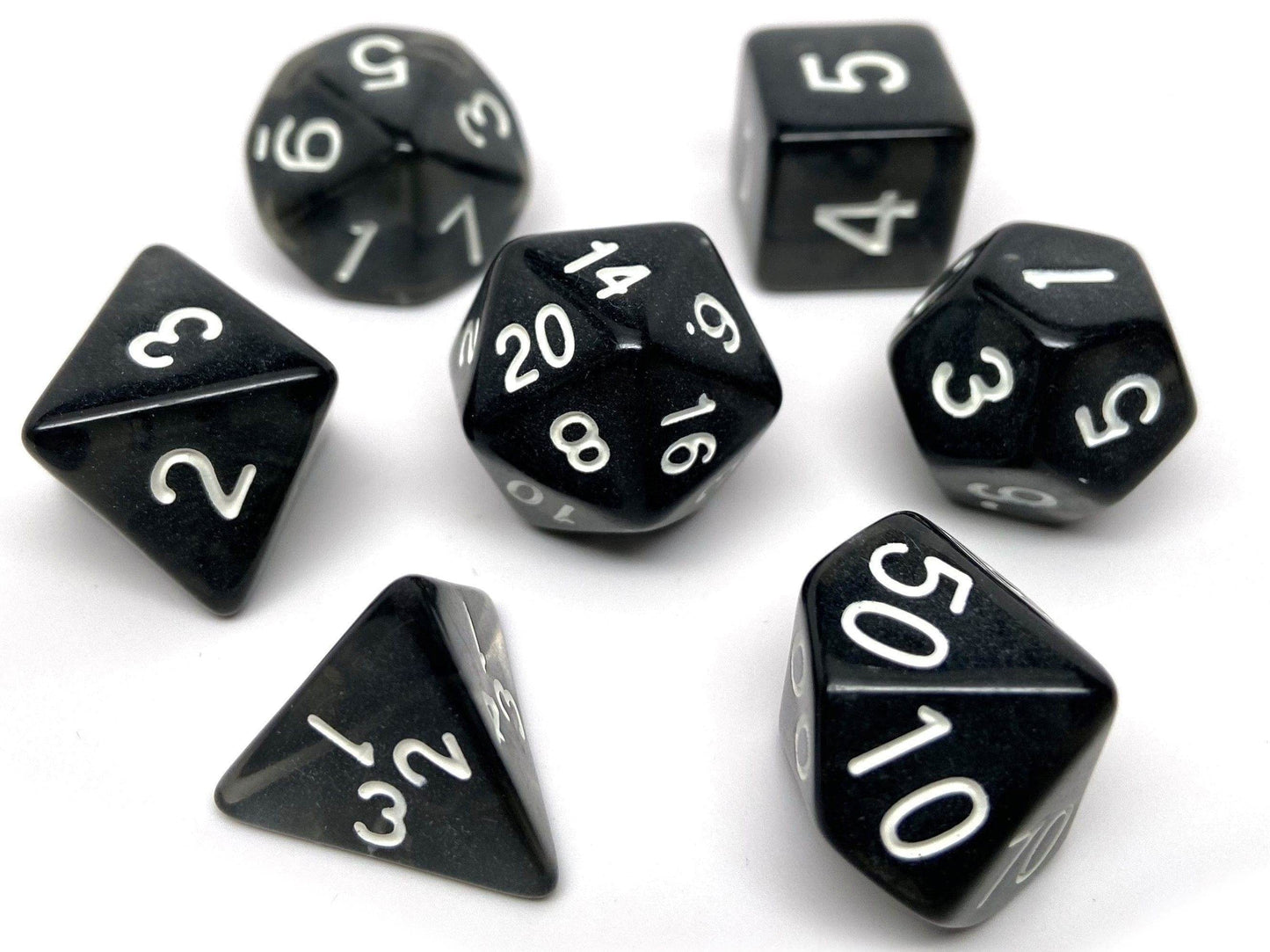 Black Opaque Dice - 7 Piece Set - 