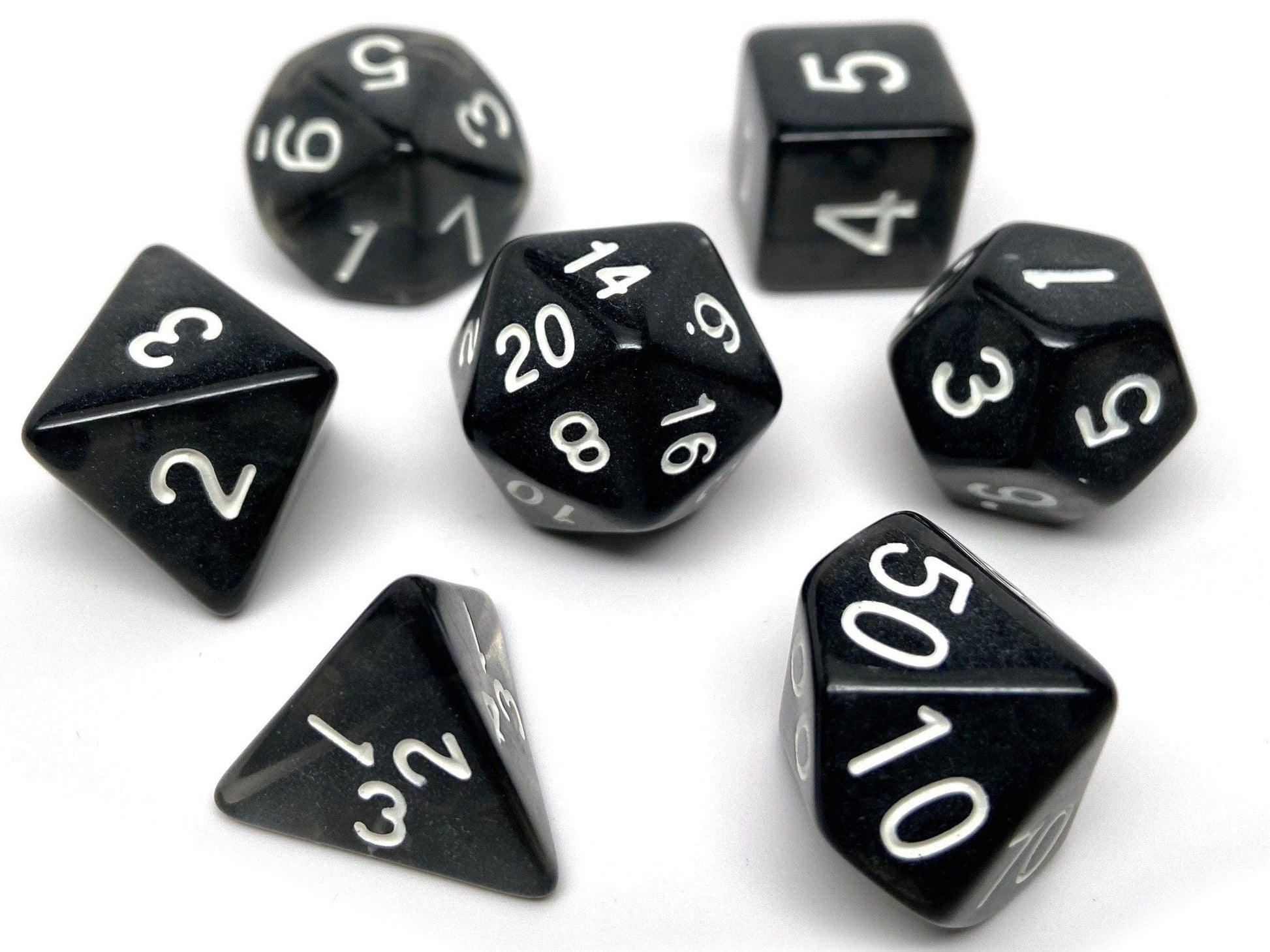 Black Opaque Dice - 7 Piece Set - 