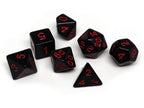 Black Opaque with Red Numbering Dice Collection - 7 Piece Set - 