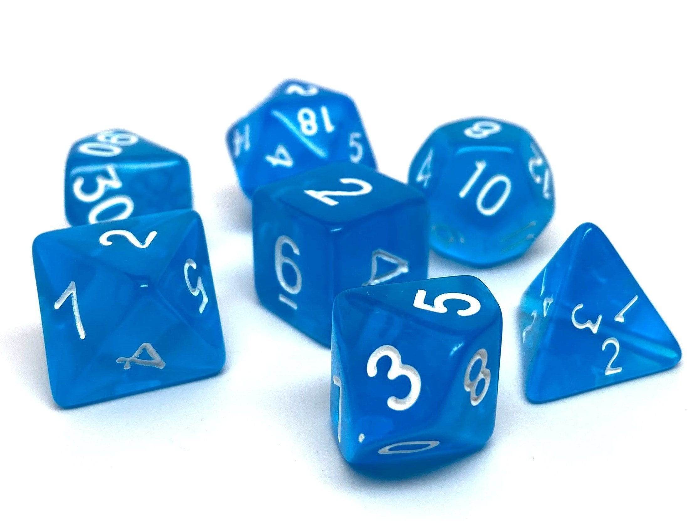 Blue Translucent Dice - 7 Piece Set - 