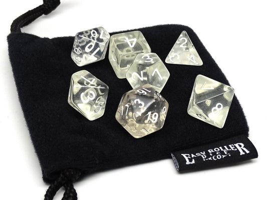 Clear Translucent Dice - 7 Piece Set - 