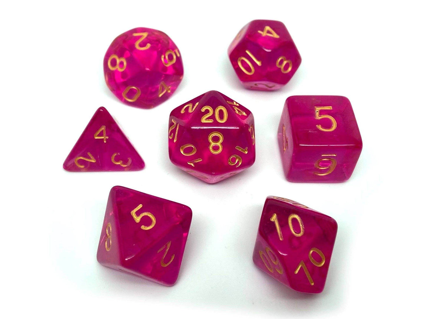 Fuchsia Translucent Dice Collection - 7 Piece Set - 