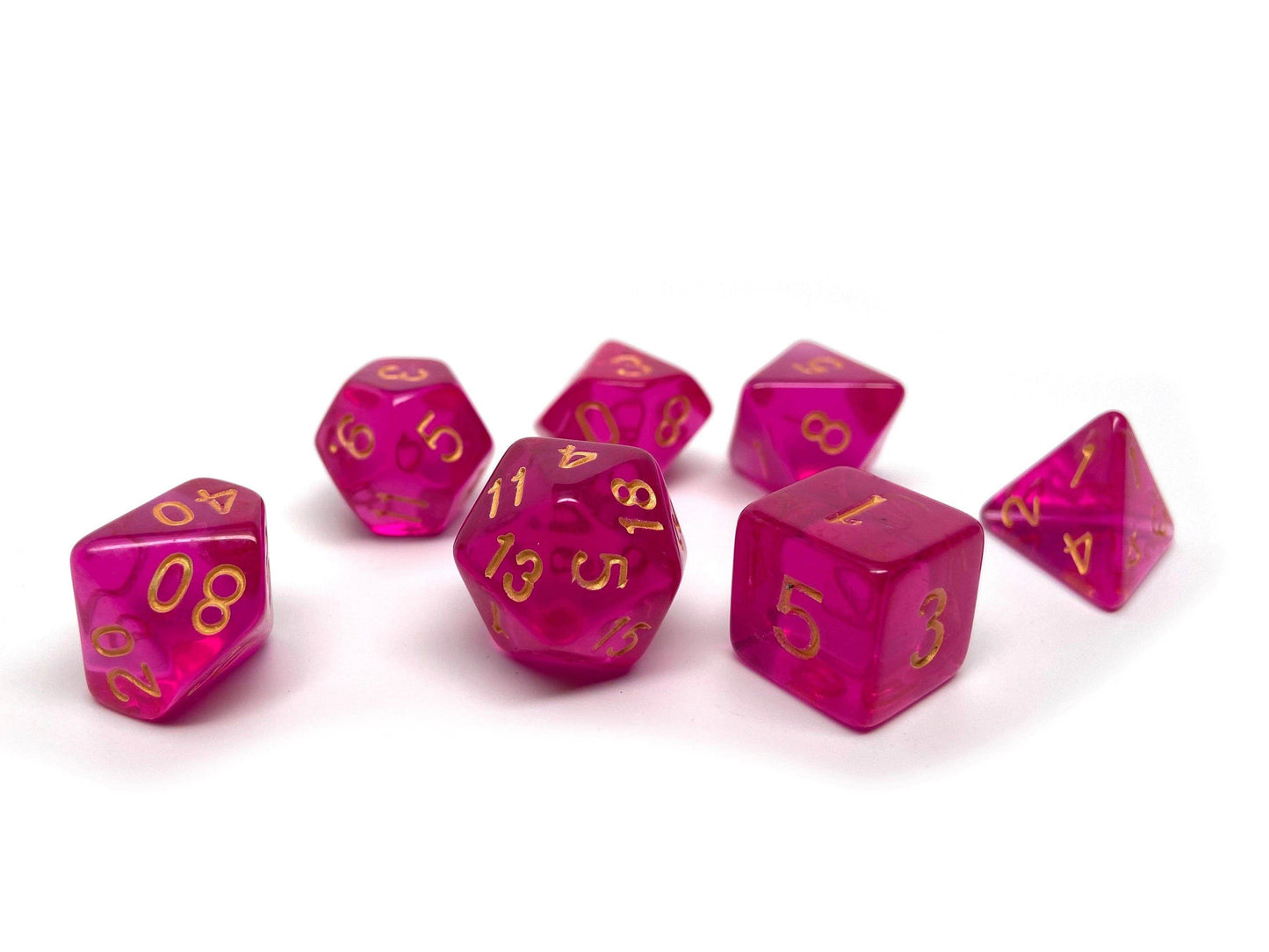 Fuchsia Translucent Dice Collection - 7 Piece Set - 
