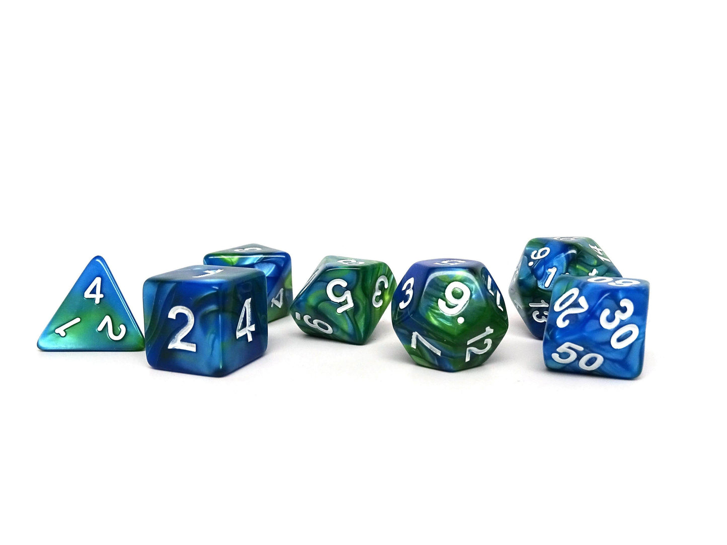Green and Blue Marble - 7 Piece Dice Collection - 