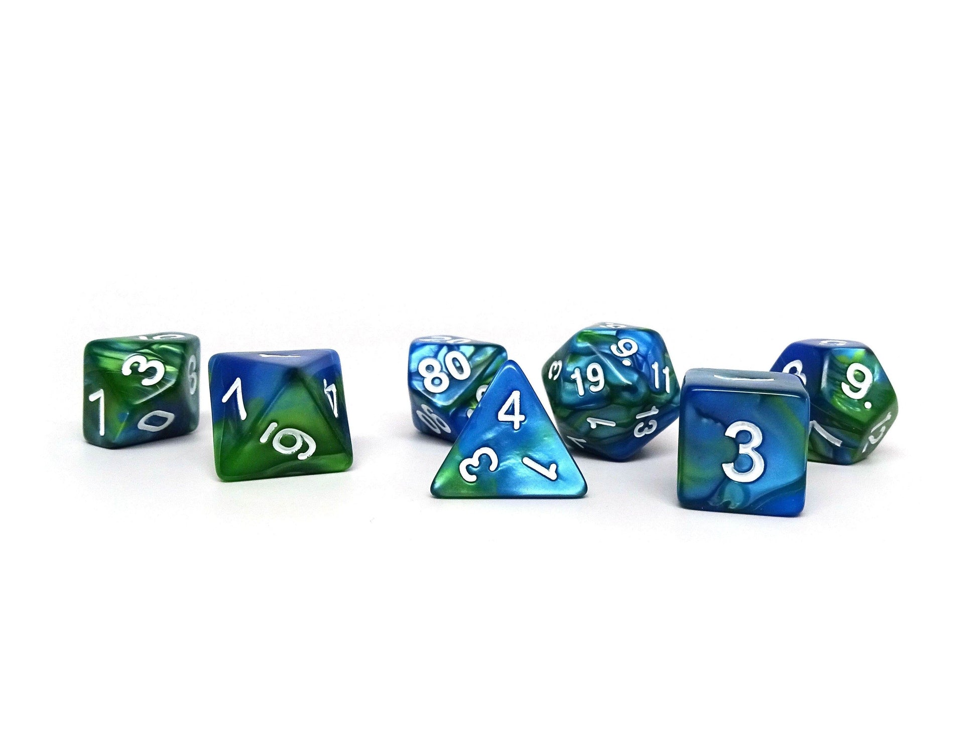 Green and Blue Marble - 7 Piece Dice Collection - 