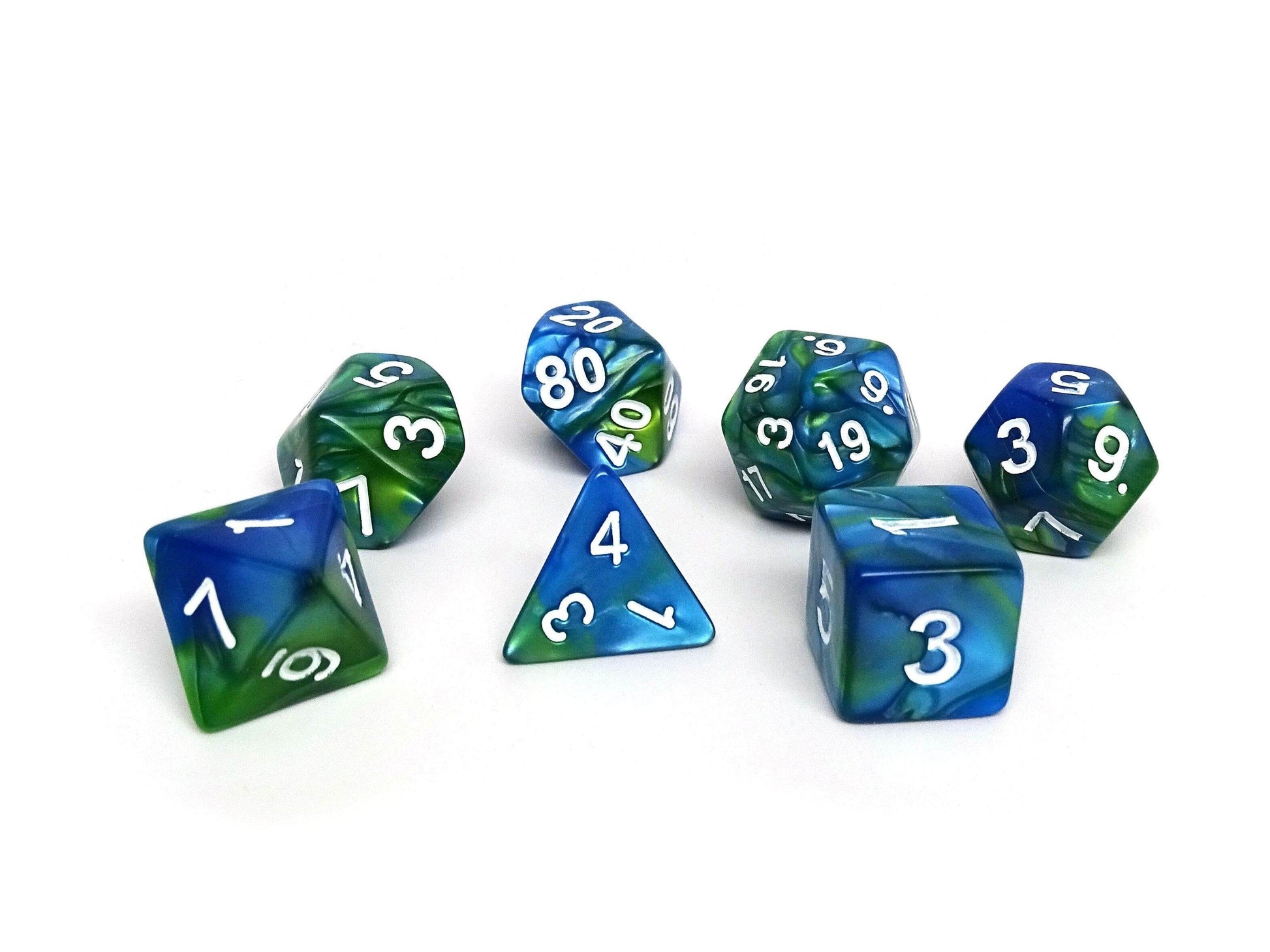 Green and Blue Marble - 7 Piece Dice Collection - 