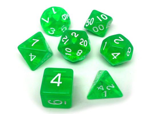 Green Translucent Dice - 7 Piece Set - 