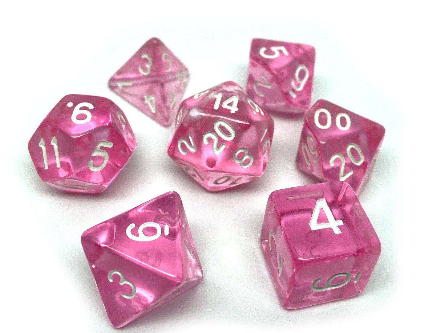Pink Translucent Dice - 7 Piece Set - 