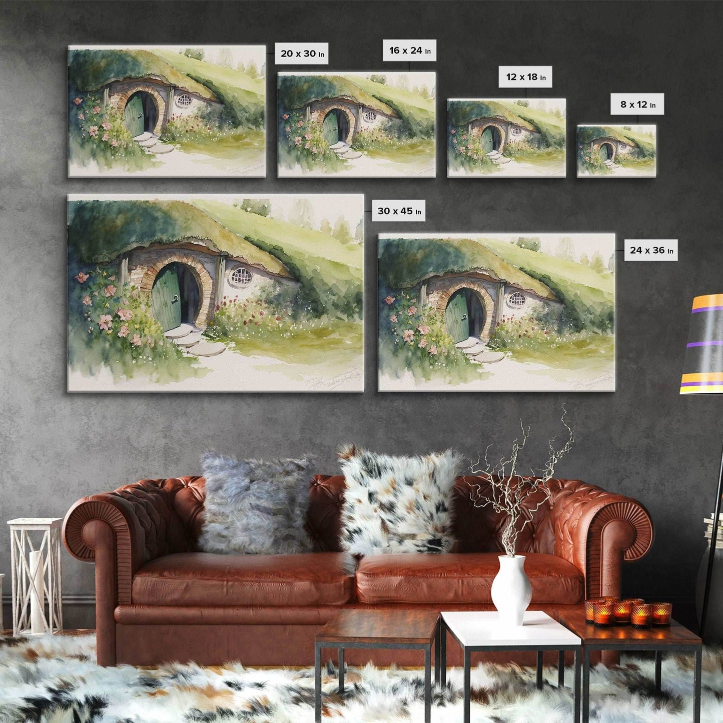 The Shire Oil Painting Print, Framed Wall Art, Hobbitcore Decor, Hobbit Hole Landscape Painting Print, Rings, Fantasy Painting - 8x12 Inches / Gallery Wrap Canvas - Ready To Hang