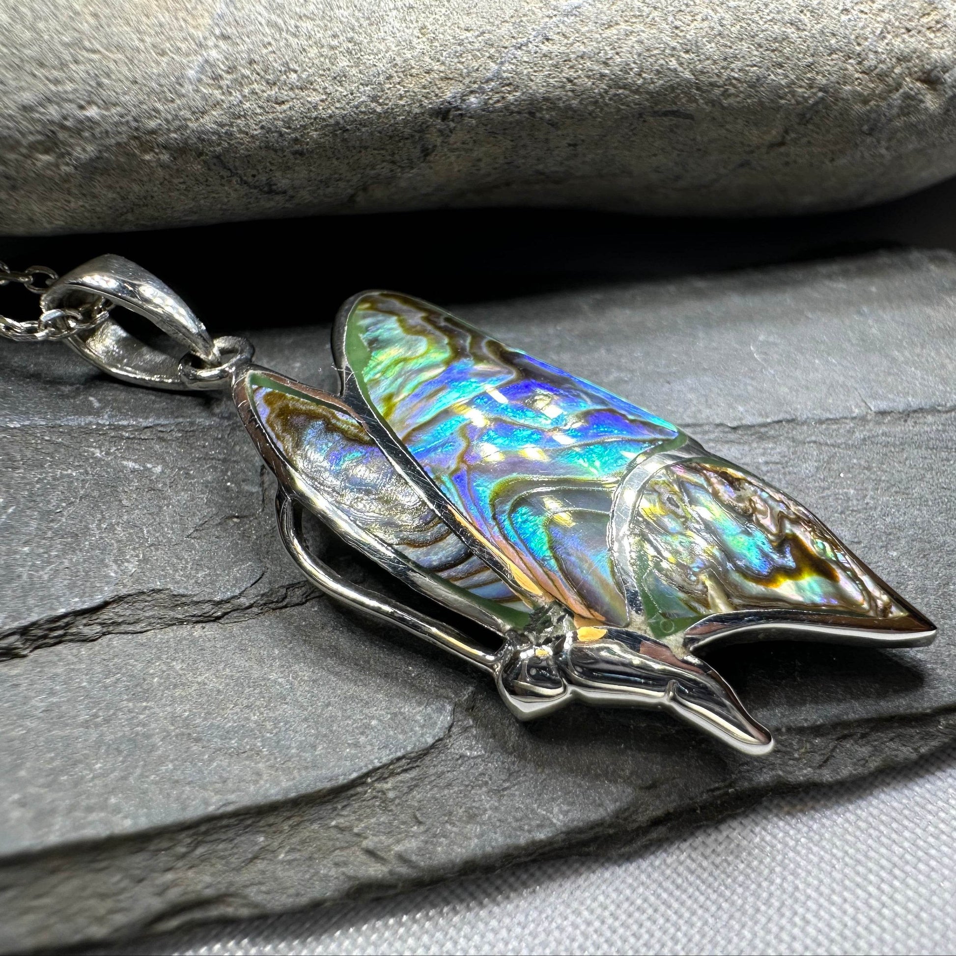 Sara Butterfly Necklace - blue abalone shell