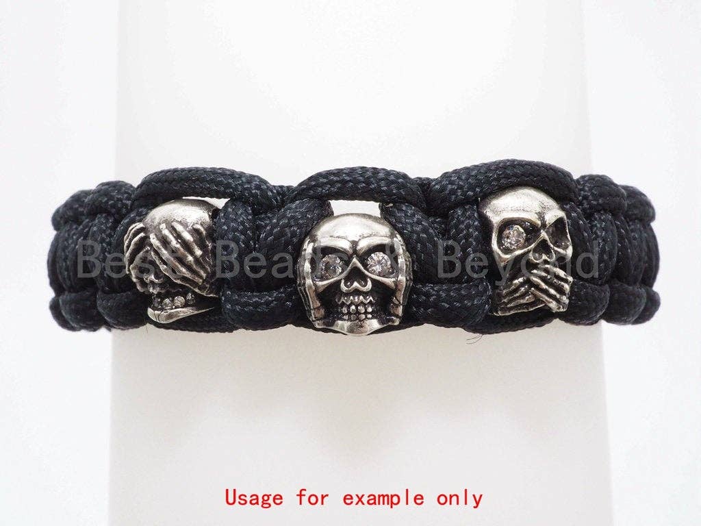 Antique Style Skull Bead,DO NOT SAY, Paracord Survival Bracelet Beads,Keychain Lanyard Making Beads,Men's Jewelry Findings,8x9x11mm,sku#Y116