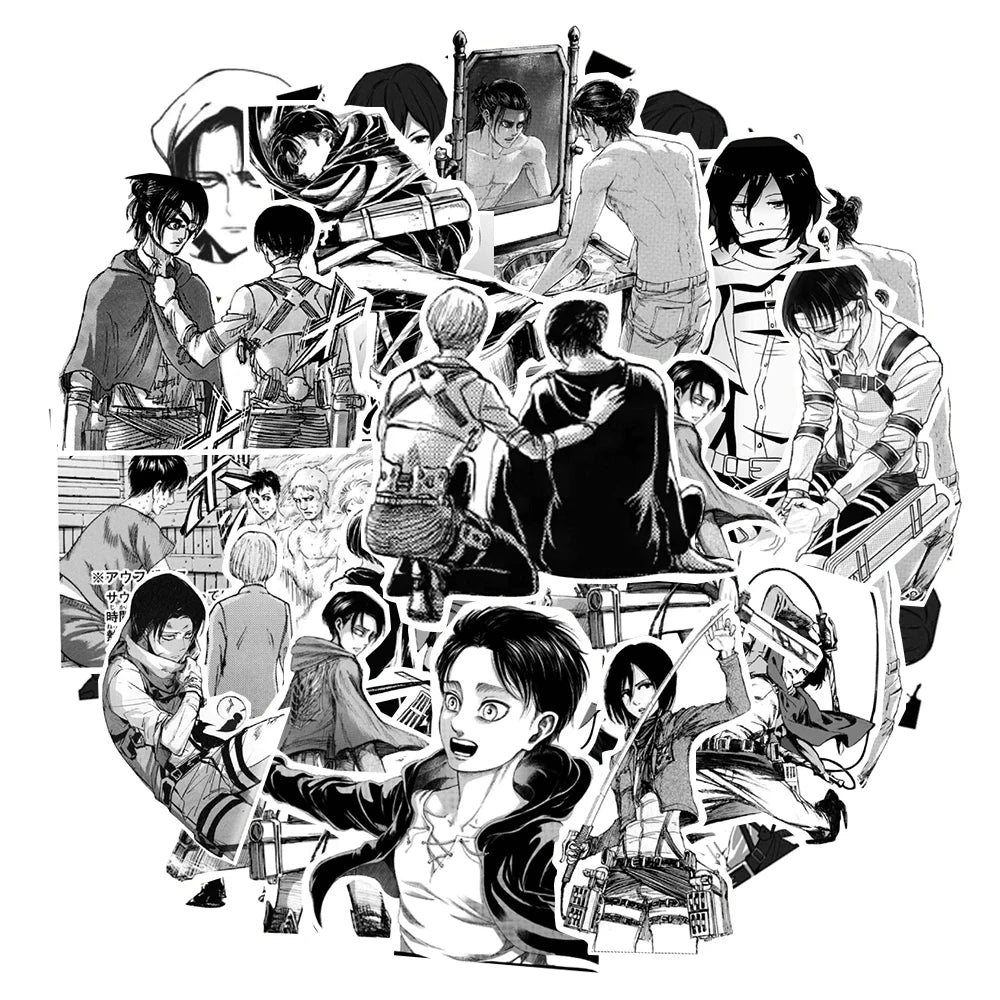 70pcs Black White Anime Attack on Titan Stickers for Kids DIY Laptop Skin Phone Cool Cartoon Graffiti Sticker Wholesale