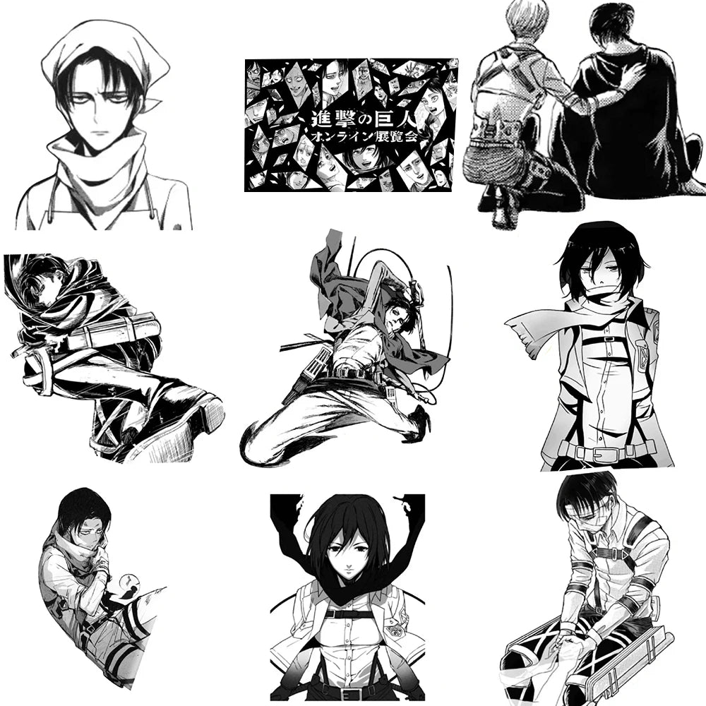 70pcs Black White Anime Attack on Titan Stickers for Kids DIY Laptop Skin Phone Cool Cartoon Graffiti Sticker Wholesale