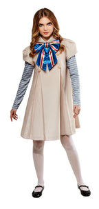 M3gan Costume Dress - Women's Official Halloween Outfit with Attached Scarf
