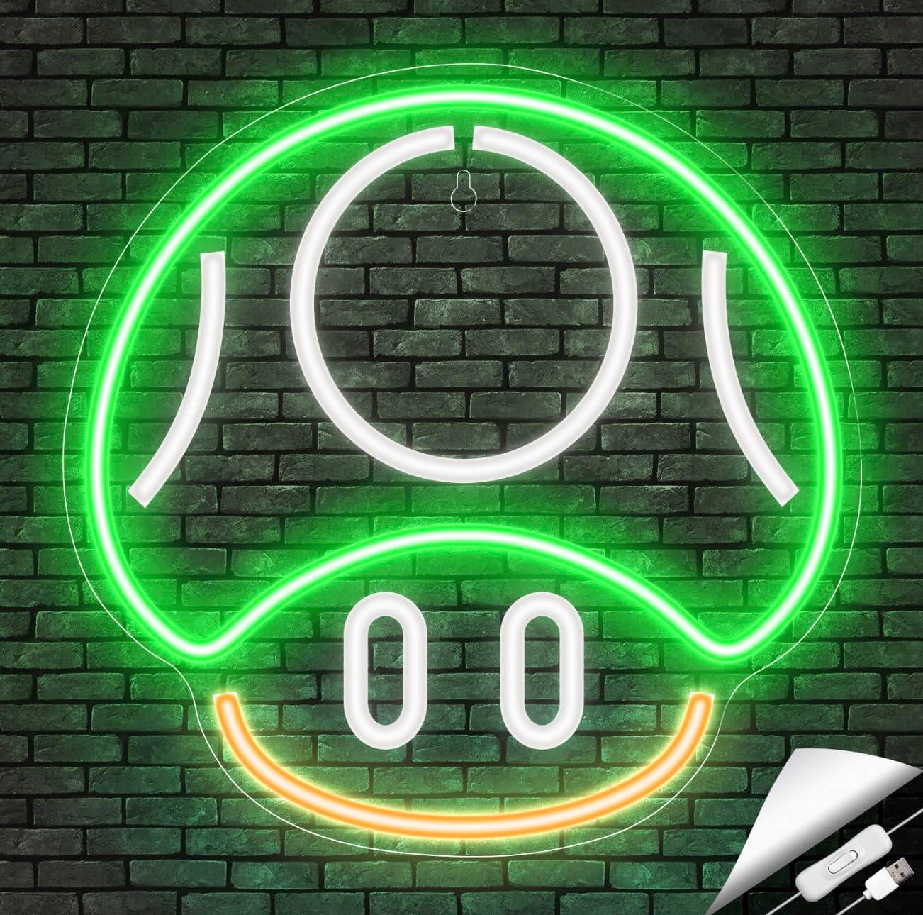 Gaming Neon Sign - LED Neon Light for Game Room Decoration | Teen Gamer Gift - Mushroom1_Green