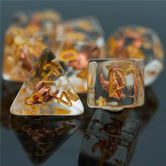 Paladin (Helmet) Clear Dice w/ Golden Helmet 7-Dice Set Rpg - 