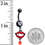 Clear Red Gem Black Vampire Fang Halloween Dangle Belly Ring Set of 2