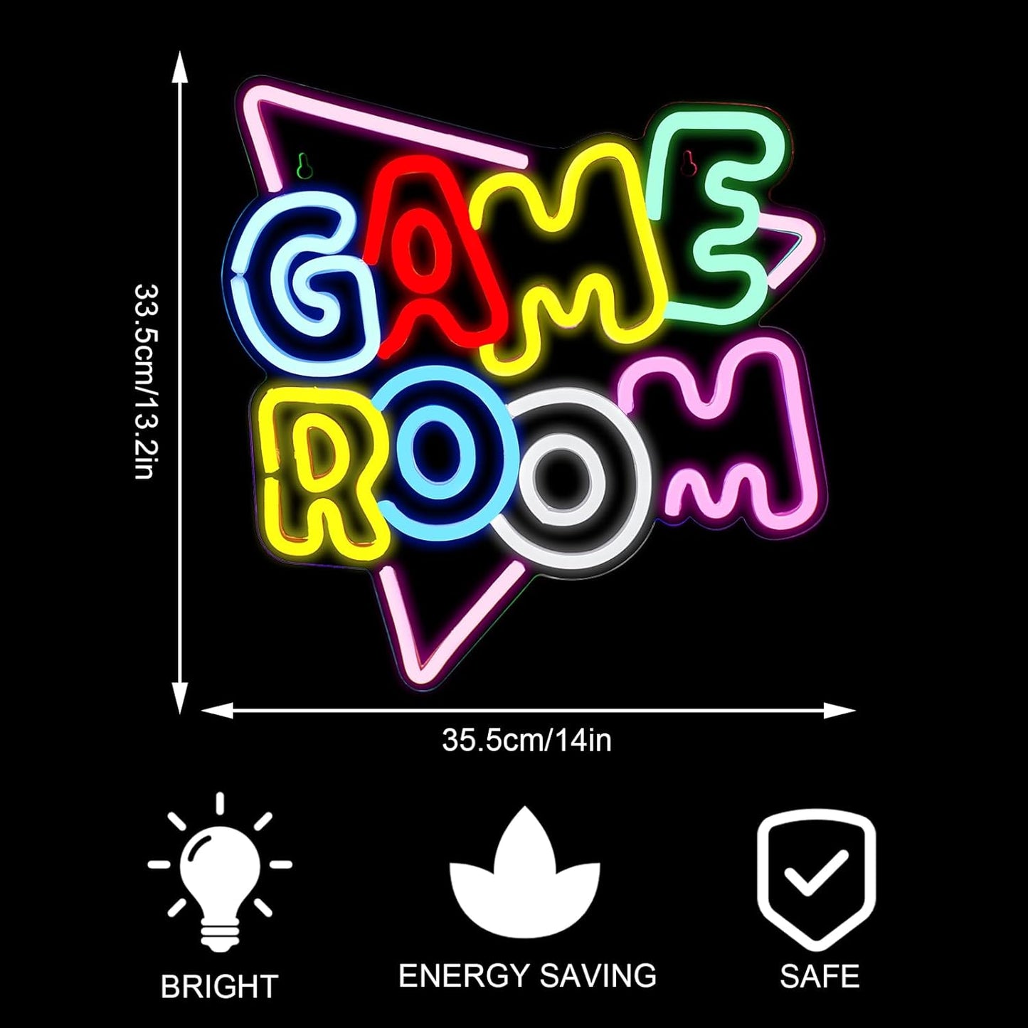 Game Room Neon Sign - Colorful LED Neon Lights USB, Gaming Wall Decor 13.2x14"