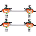 14G 9/16 Pumpkin Witch Ghost Halloween Barbell Nipple Ring Set