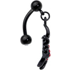 Red Gem Black Widow Spider Halloween Dangle Top Mount Belly Ring