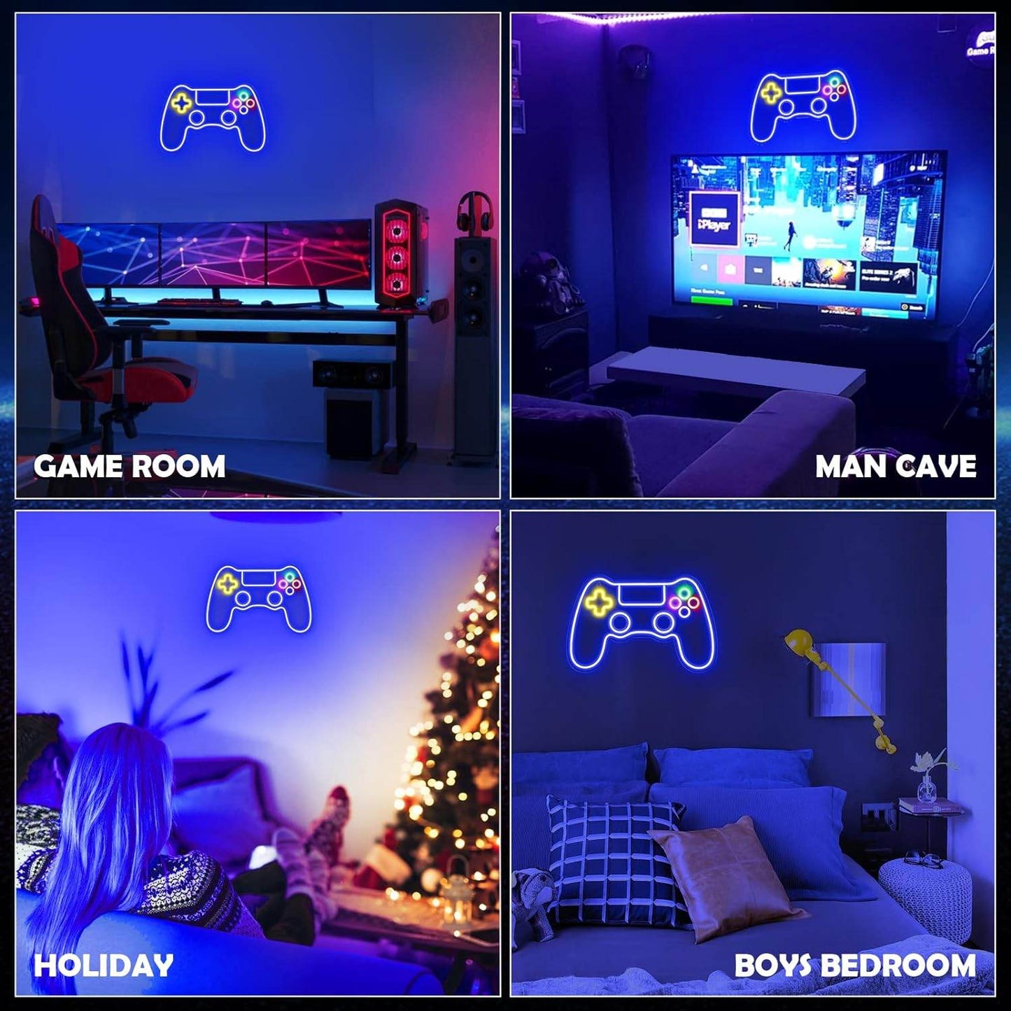 Gamer Neon Sign - LED Gamepad Neon Light for Teen Boy Room Decor | USB Powered - Mushroom1_Green