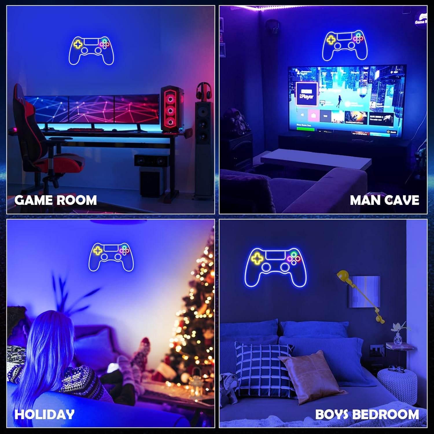 Gamer Neon Sign - LED Gamepad Neon Light for Teen Boy Room Decor | USB Powered - Mushroom1_Green