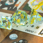 Cleric (Mace) Clear/yellow Dice w/ Golden Mace 7-Dice Set Rpg - 