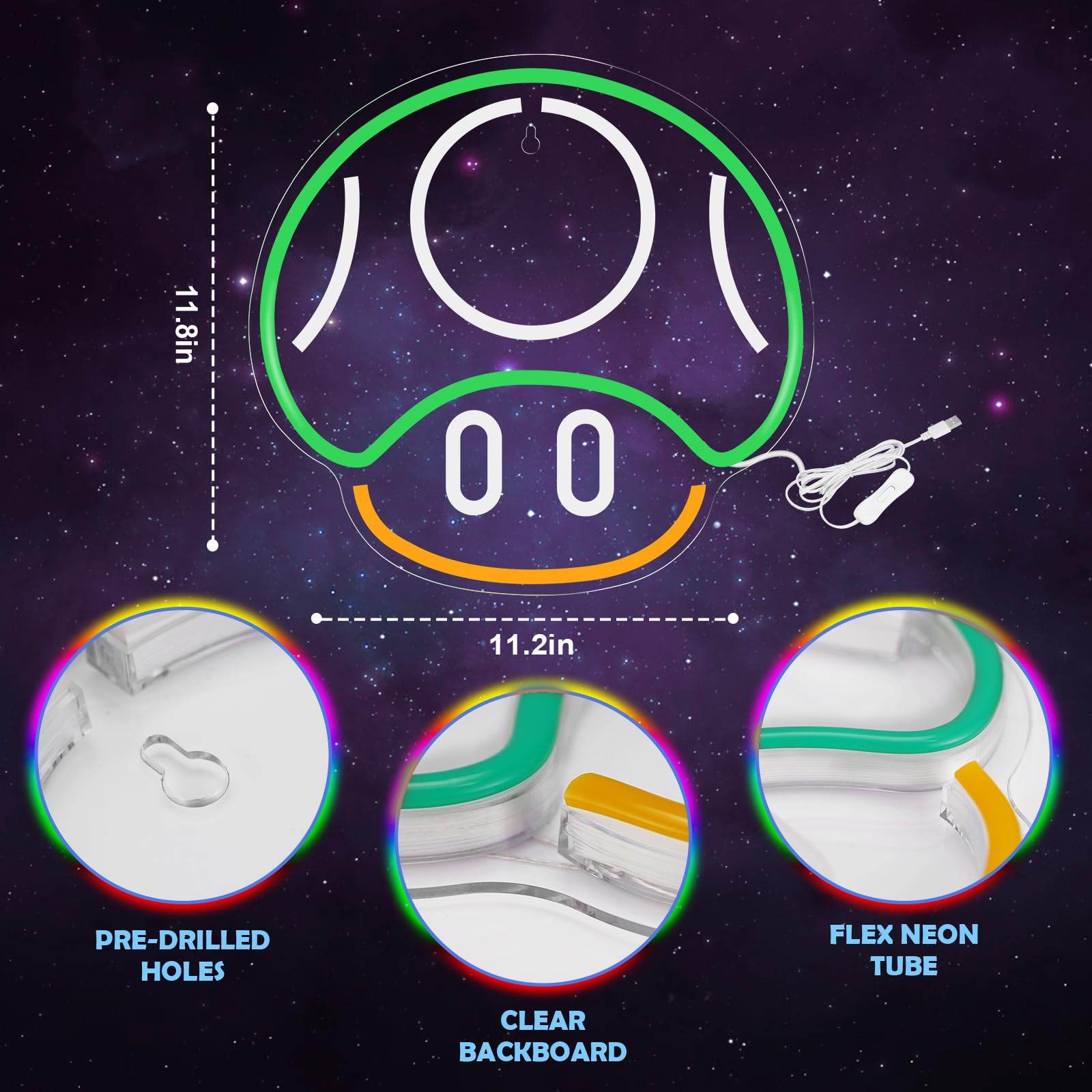 Gaming Neon Sign - LED Neon Light for Game Room Decoration | Teen Gamer Gift - Mushroom1_Green