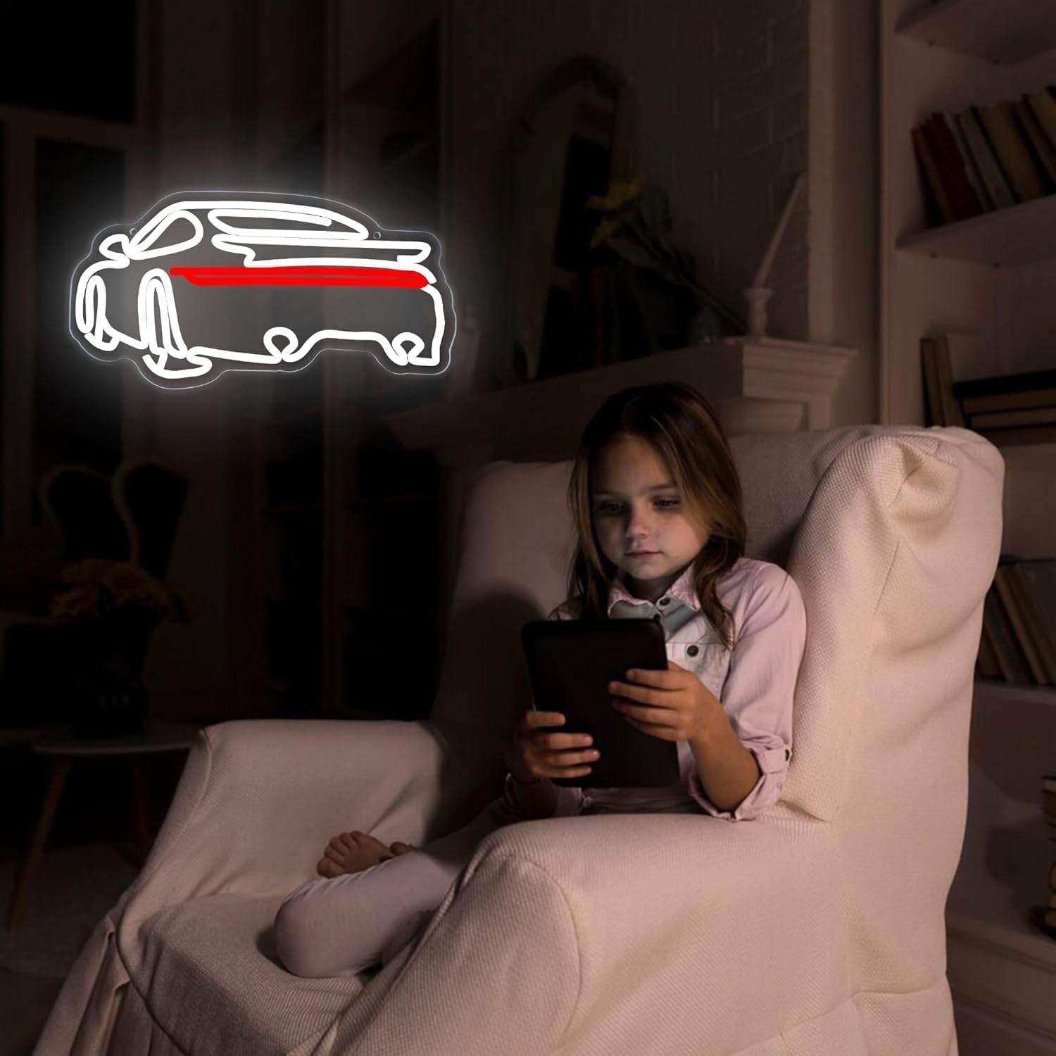 Sports Car Neon Signs for Wall Decor,Dimmable Garage Neon Light,Usb Powered Car Signs for Kids Bedroom Boys Room Playroom Man Cave Bar Birthday Gifts(15 * 7.9in) - 