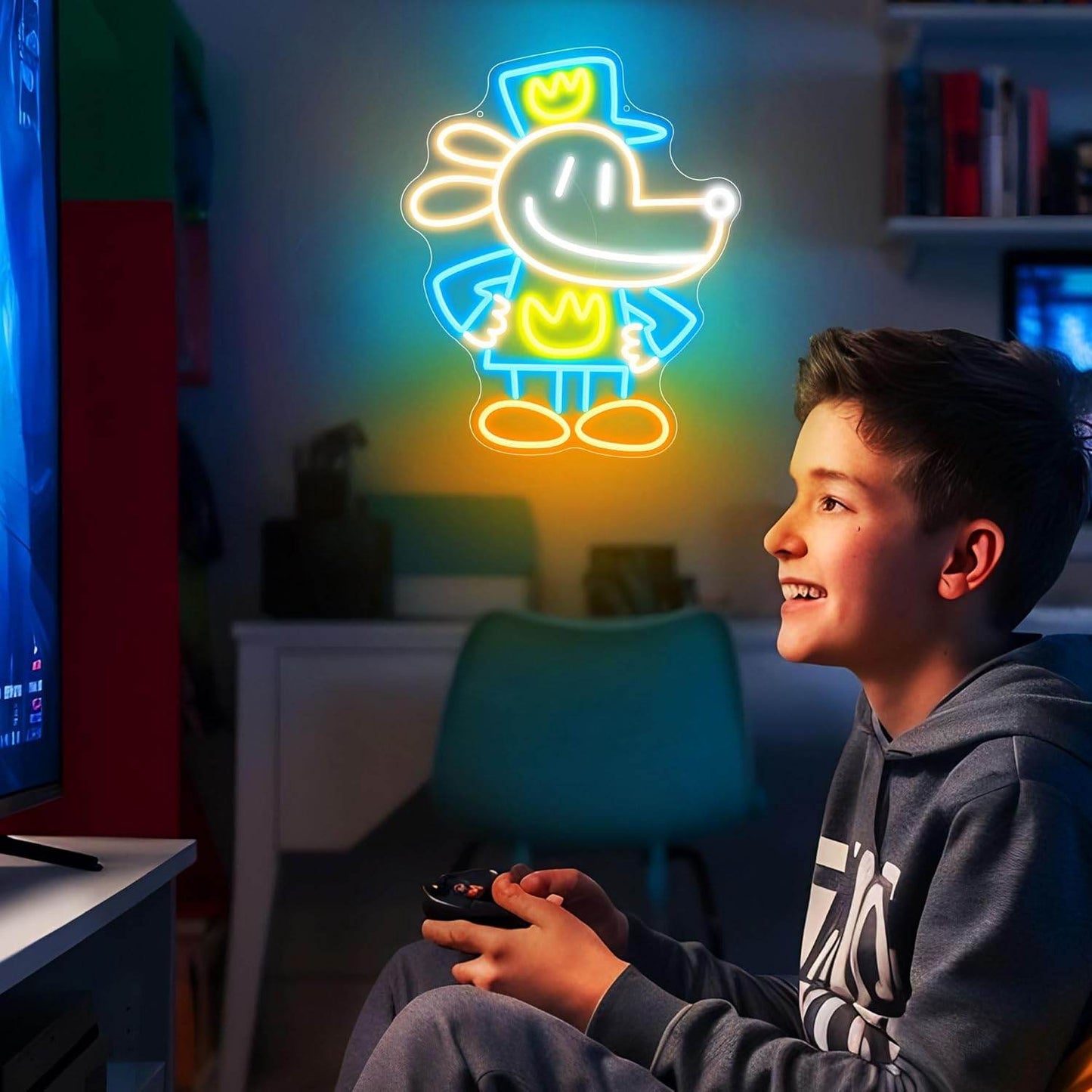 Dog Man LED Neon Sign – Vibrant Kids Bedroom Wall Decor | USB Powered Neon Light - DOG Man Color BG