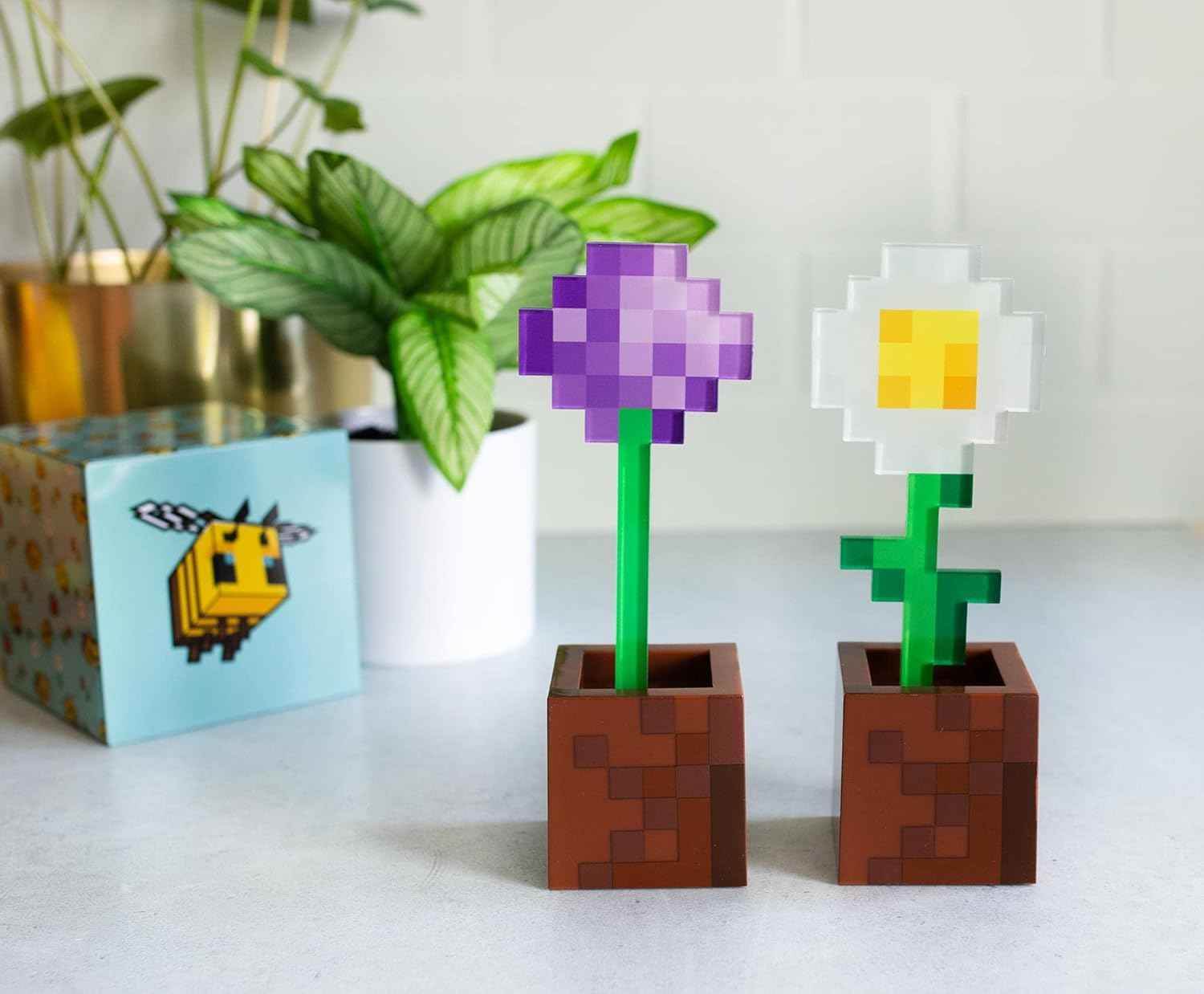 Minecraft Flower Pot Lights – Daisy & Allium LED Mood Lights for Gaming Room Decor - 