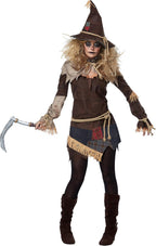 Women's Creepy Scarecrow Costume - Halloween Tunic with Rope Belt