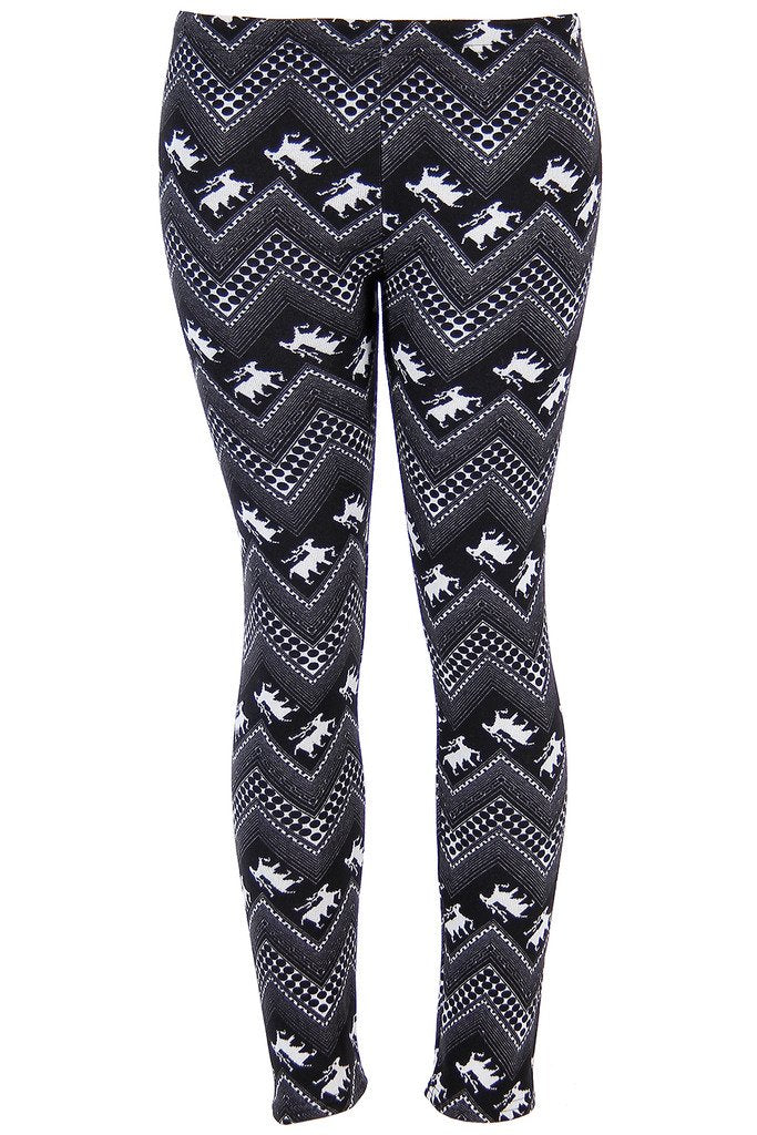 Ugly REINDEER SNOWFLAKES Pattern BLACK WHITE Christmas Leggings