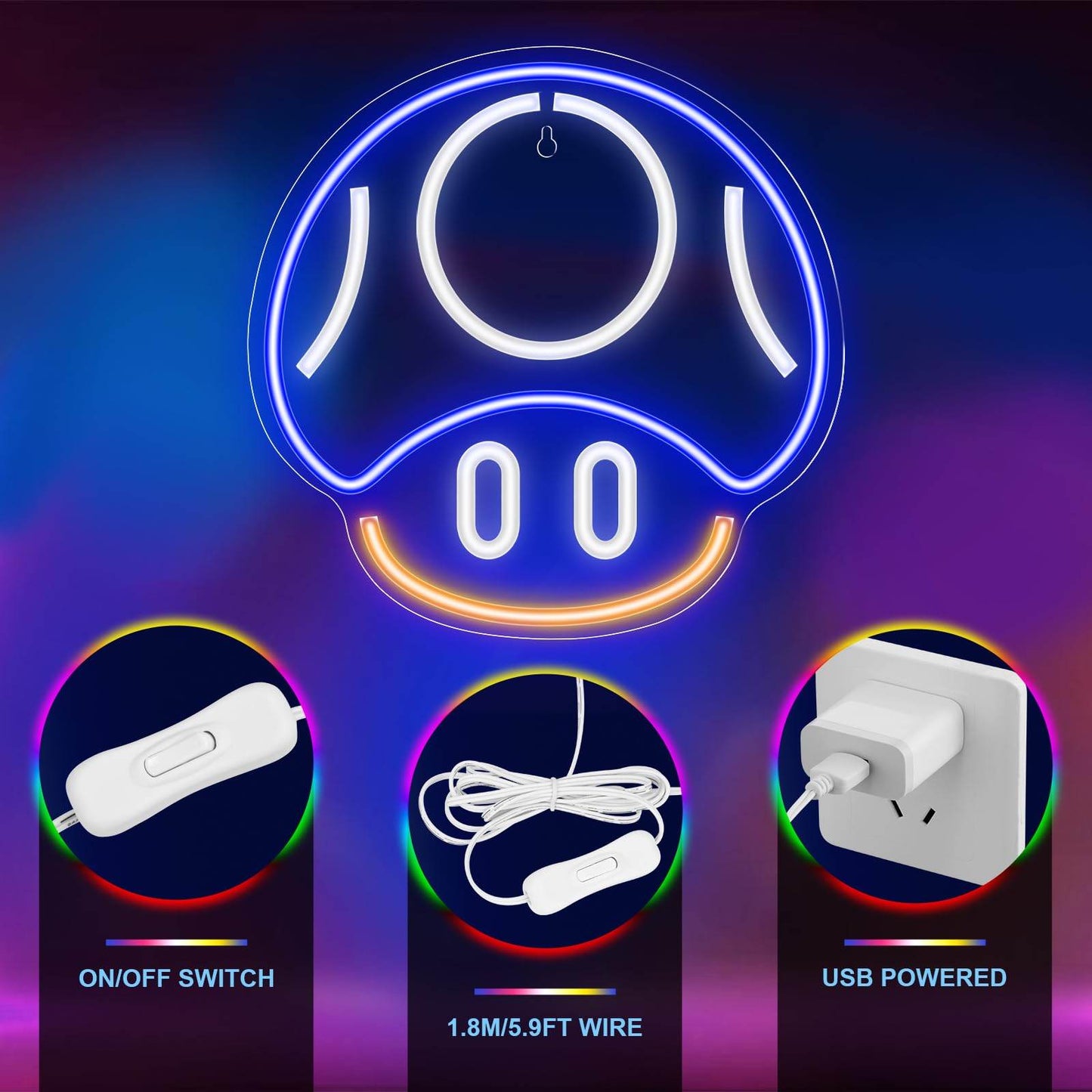 Gaming Neon Sign - LED Neon Light for Game Room Decoration | Teen Gamer Gift - Mushroom1_Green