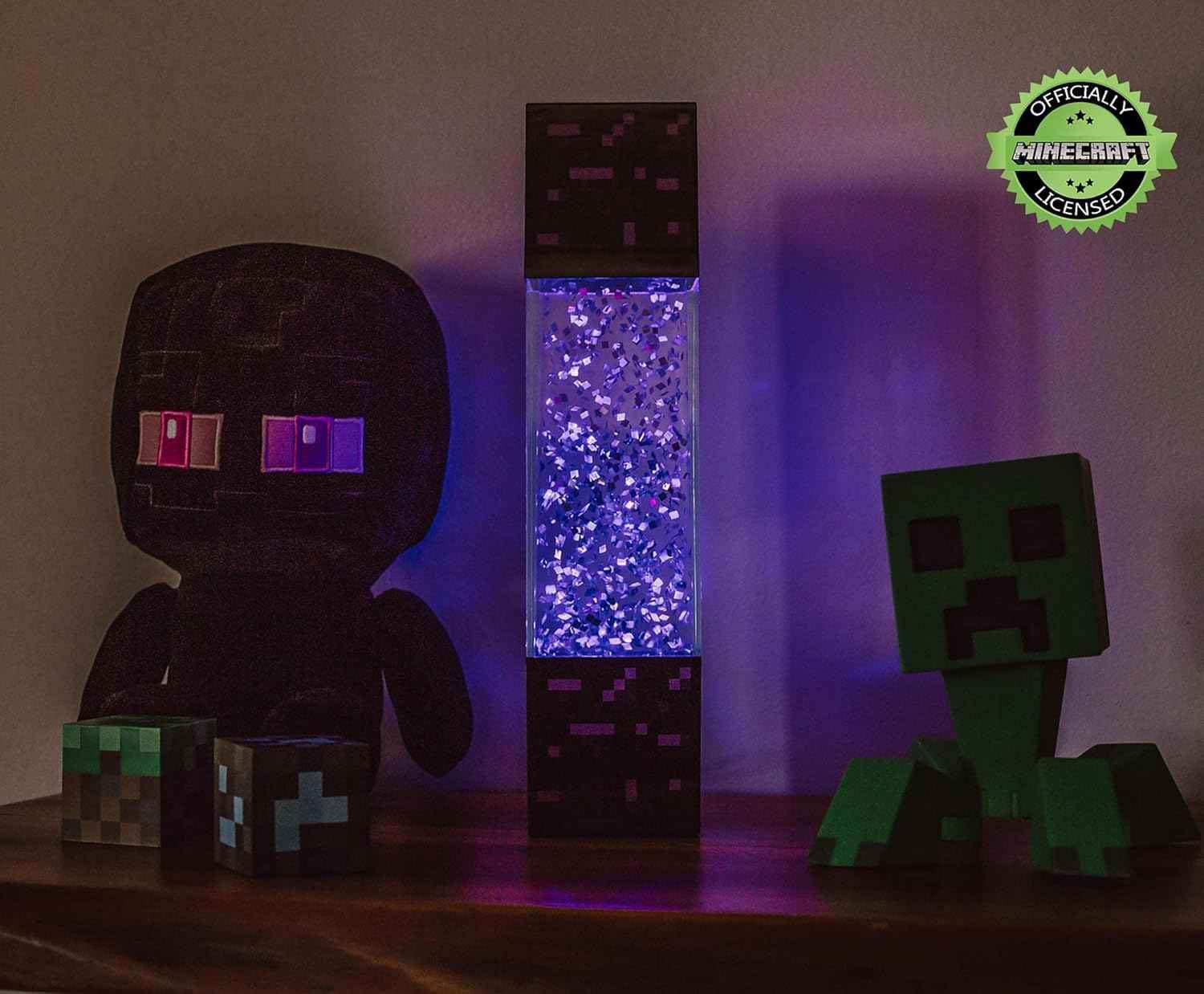 Minecraft Nether Portal Lamp - LED Glitter Motion Light | Bedside Table Decor - 