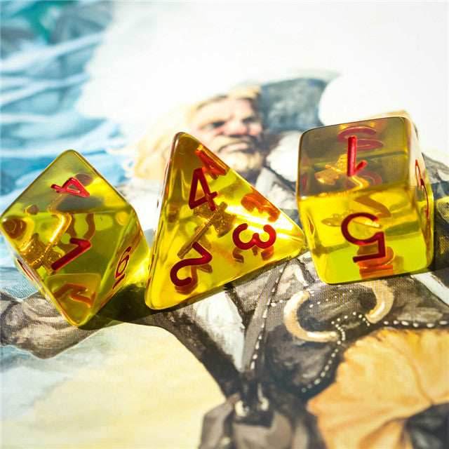Barbarian (Axe) Yellow Dice w/ Golden Axe 7-Dice Set Rpg - 