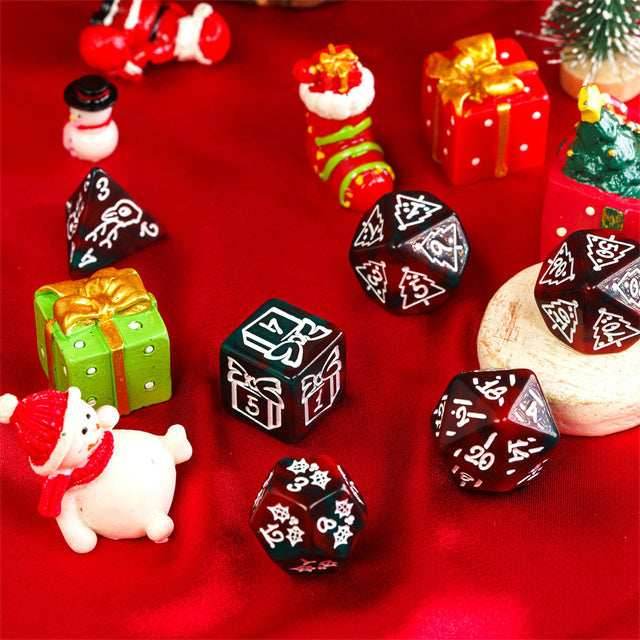 Green/Red Christmas Dice w/White Presents Trees Snowman Holiday Festive - 
