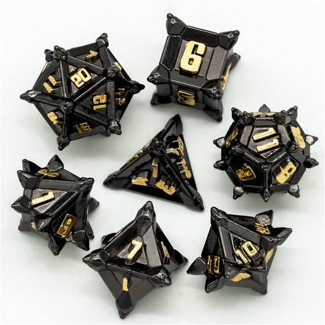Black w/Gold Pinwheel Strengthened Metal 7-Dice Set | Metal DND Dice - 