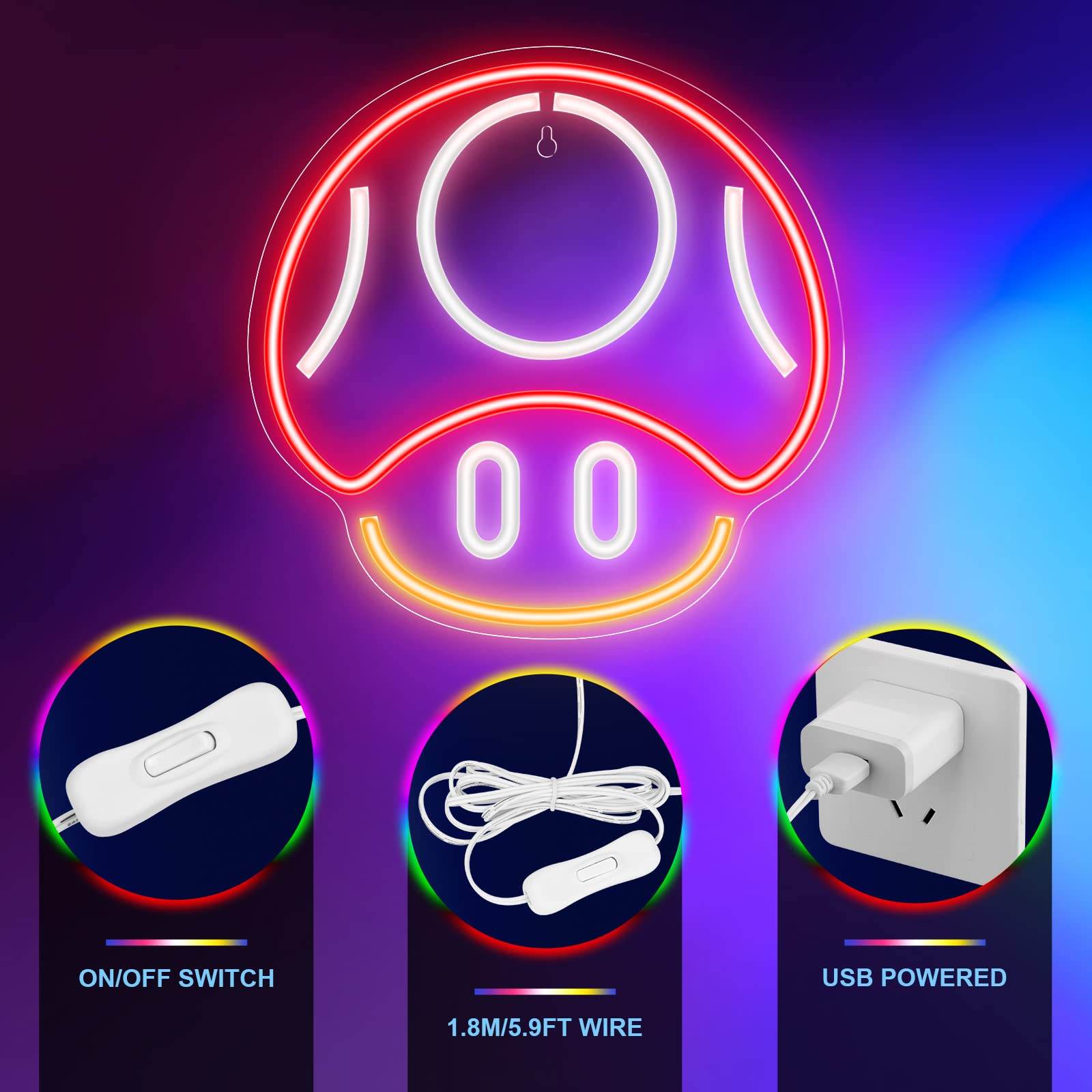 Gaming Neon Sign - LED Neon Light for Game Room Decoration | Teen Gamer Gift - Mushroom1_Green