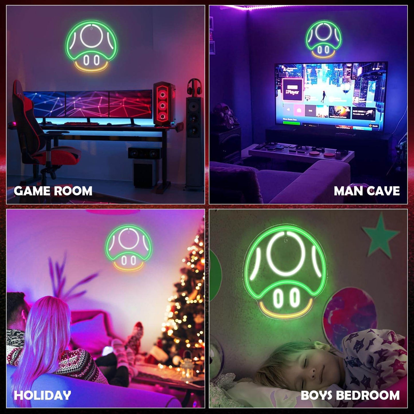 Gaming Neon Sign - LED Neon Light for Game Room Decoration | Teen Gamer Gift - Mushroom1_Green