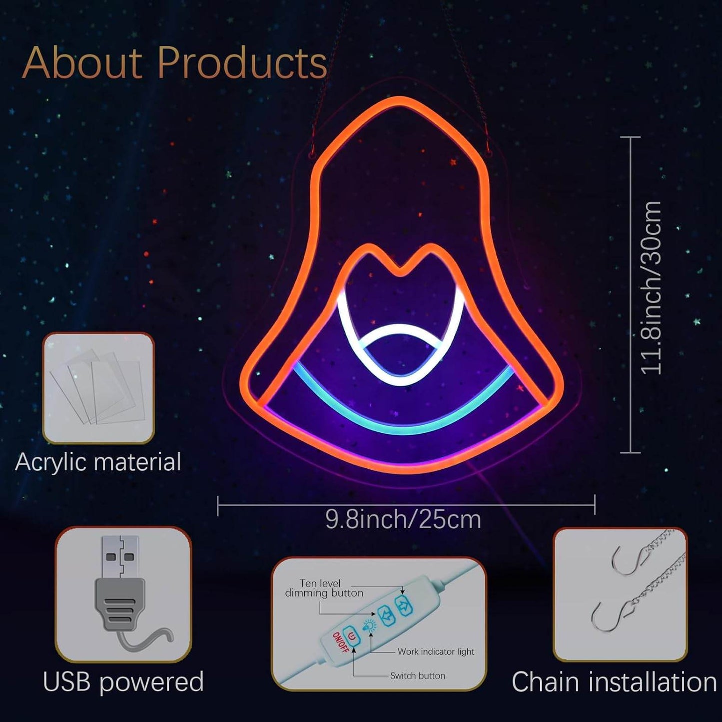 Assassin Neon Sign - Dimmable USB Powered Neon Wall Decor for Game Room & Bedroom - 