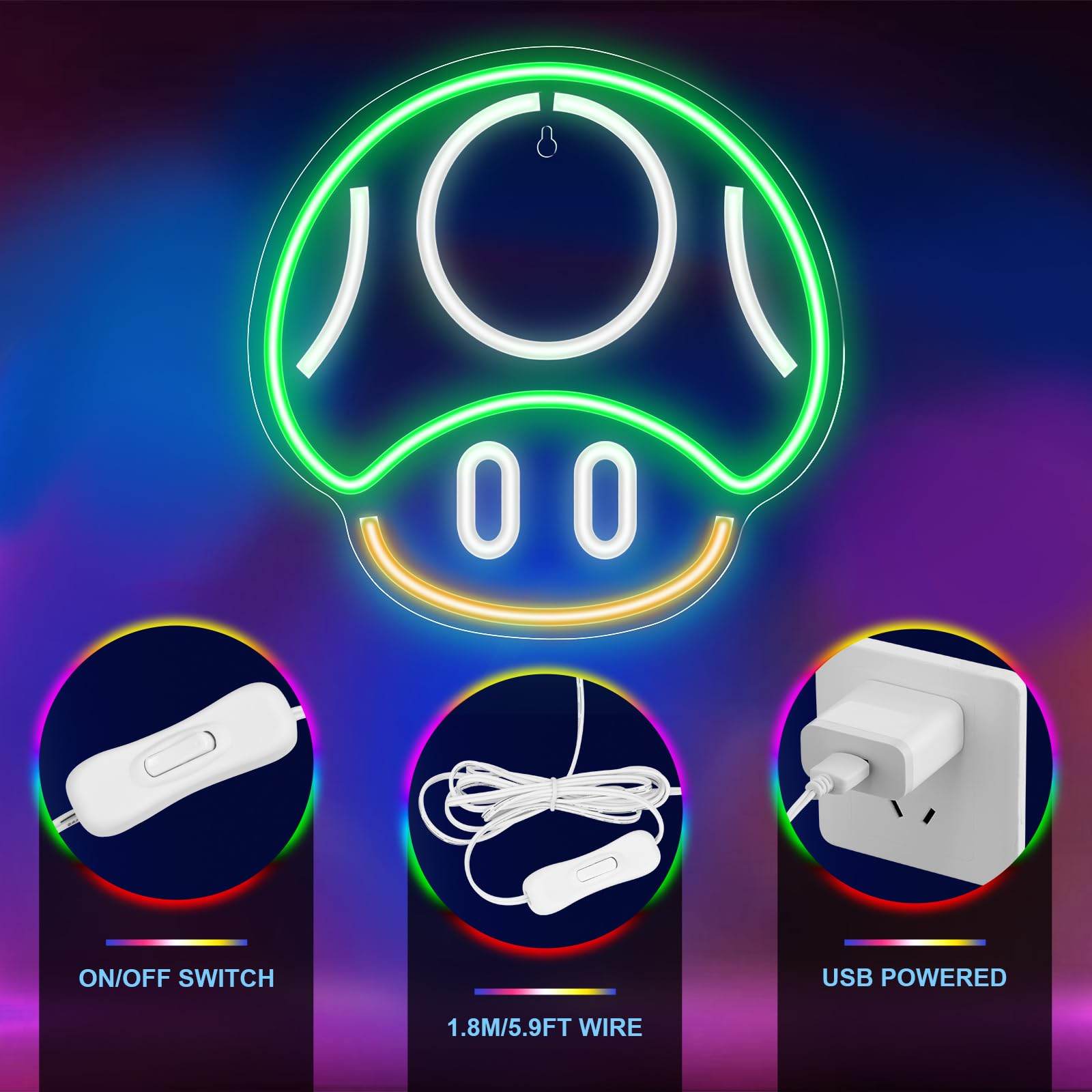 Gaming Neon Sign - LED Neon Light for Game Room Decoration | Teen Gamer Gift - Mushroom1_Green