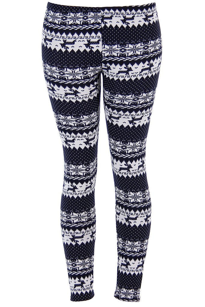 Ugly REINDEER SNOWFLAKES Pattern BLACK WHITE Christmas Leggings
