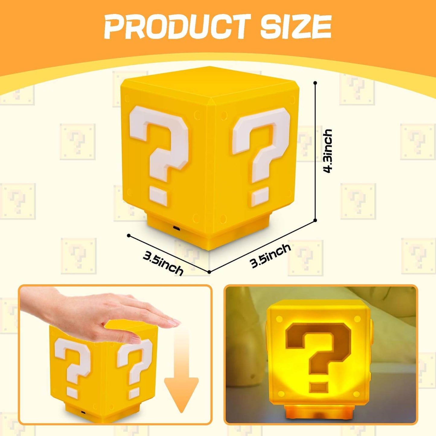 Super Bros Mini Night Light – USB Powered Kids Bedside Lamp with Classic Game Sound - 