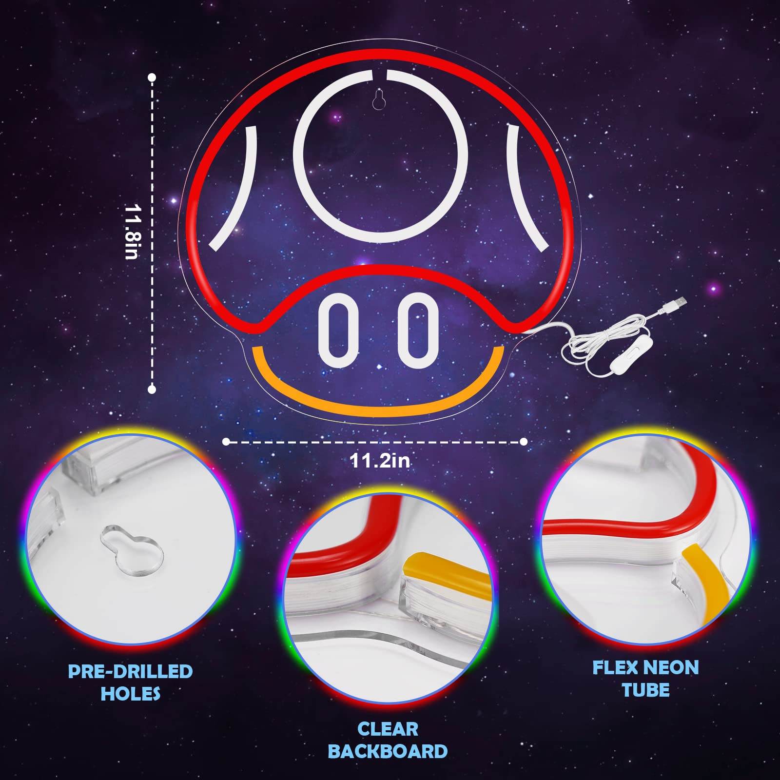 Gaming Neon Sign - LED Neon Light for Game Room Decoration | Teen Gamer Gift - Mushroom1_Green