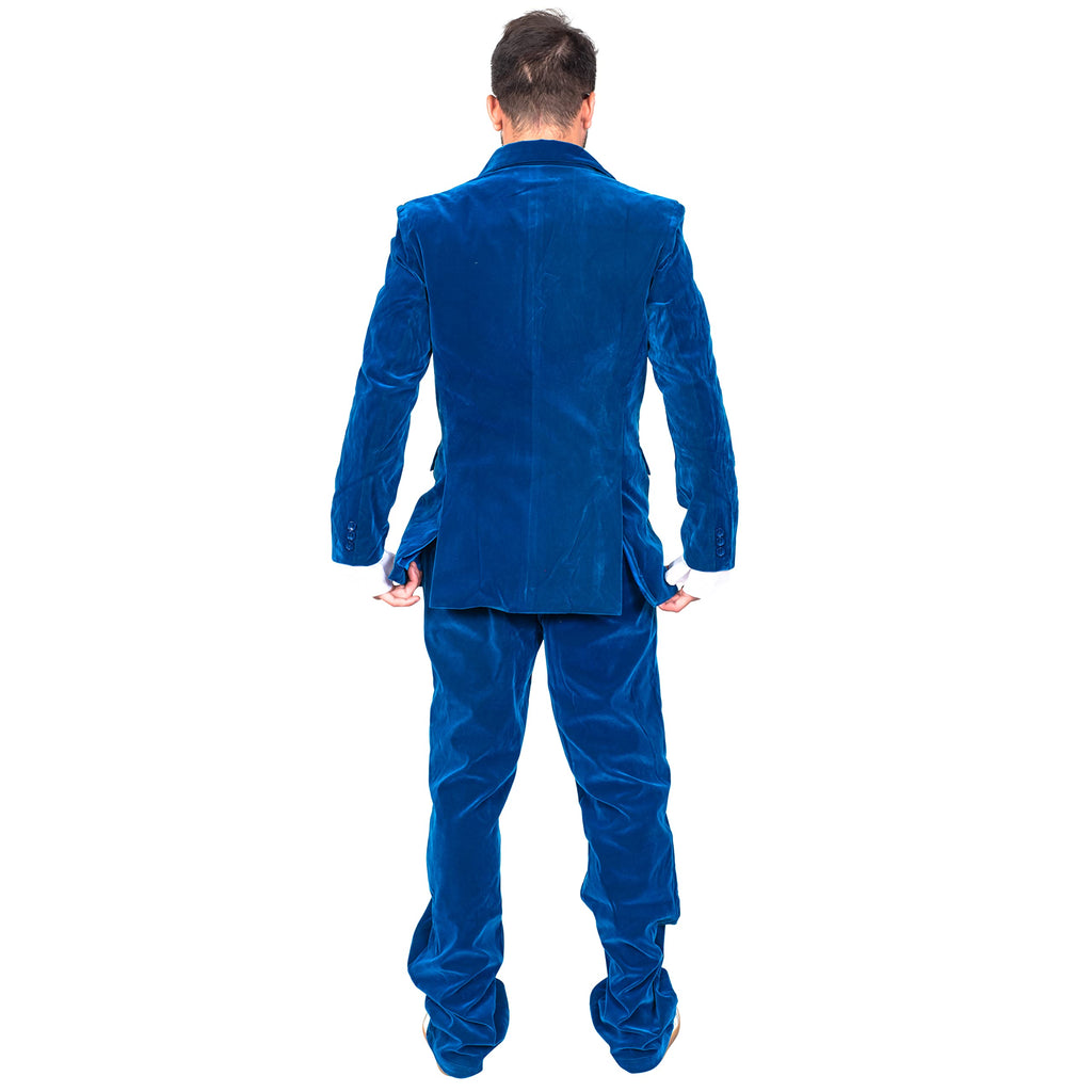 60's Groovy British Spy Funny Man Blue Suit Adult Halloween Costume Set Cosplay