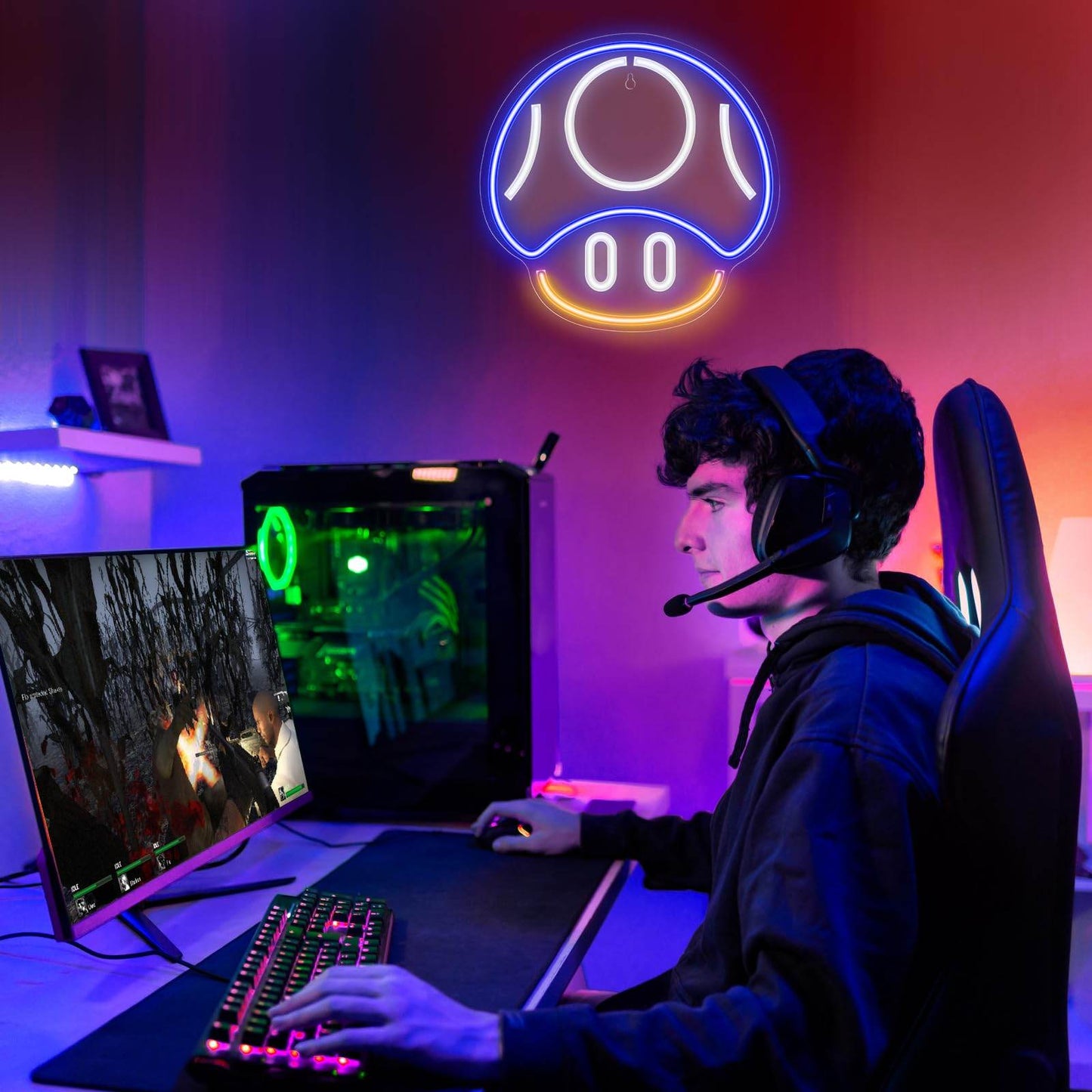 Gaming Neon Sign - LED Neon Light for Game Room Decoration | Teen Gamer Gift - Mushroom1_Green