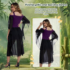 Medieval Costume Dress for Women - Renaissance Gothic Gown with Trumpet Sleeves